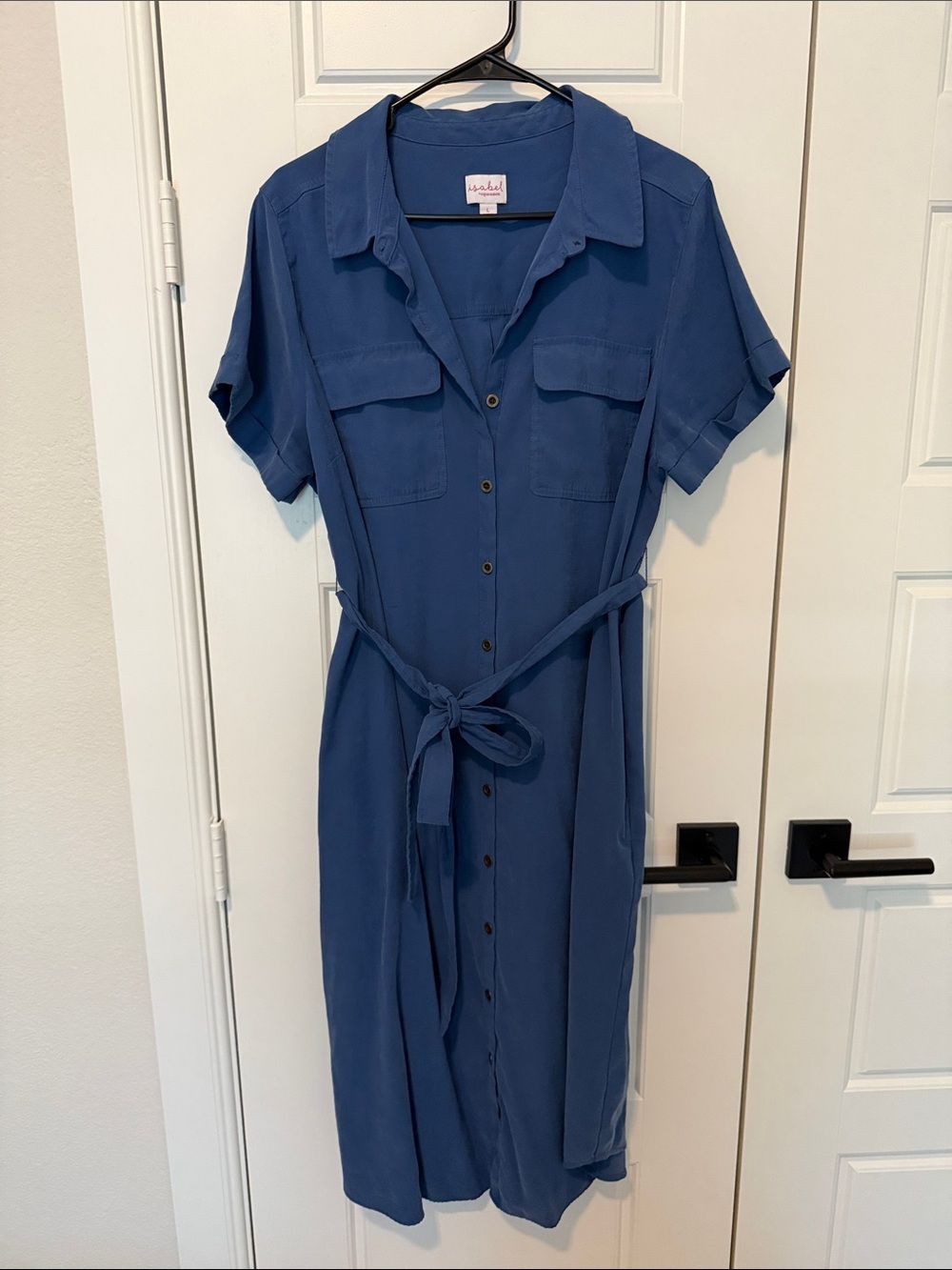 Isabel Maternity Blue Button-Front Midi Shirt Dress